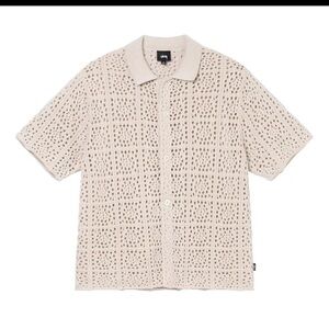 Stussy Cream Crochet Knit Polo Shirt